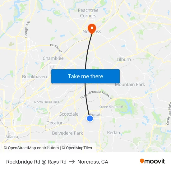 Rockbridge Rd @ Rays Rd to Norcross, GA map