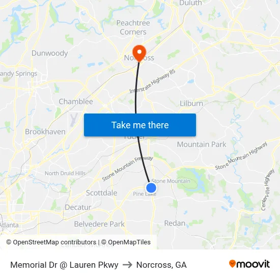 Memorial Dr @ Lauren Pkwy to Norcross, GA map