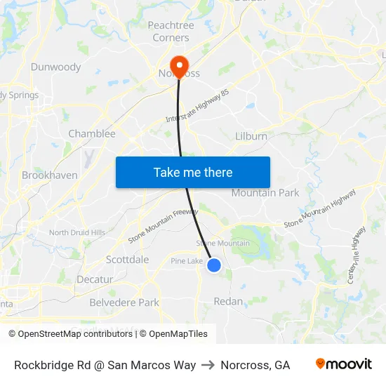 Rockbridge Rd @ San Marcos Way to Norcross, GA map