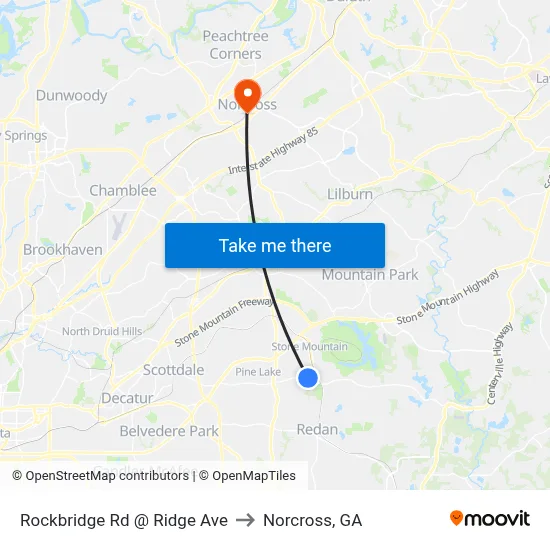 Rockbridge Rd @ Ridge Ave to Norcross, GA map