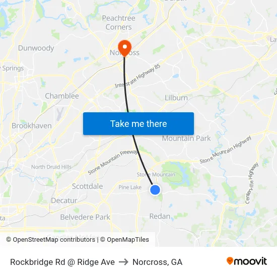 Rockbridge Rd @ Ridge Ave to Norcross, GA map
