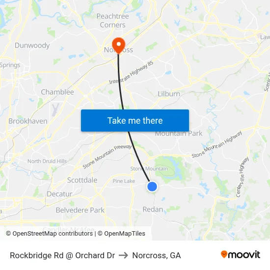 Rockbridge Rd @ Orchard Dr to Norcross, GA map