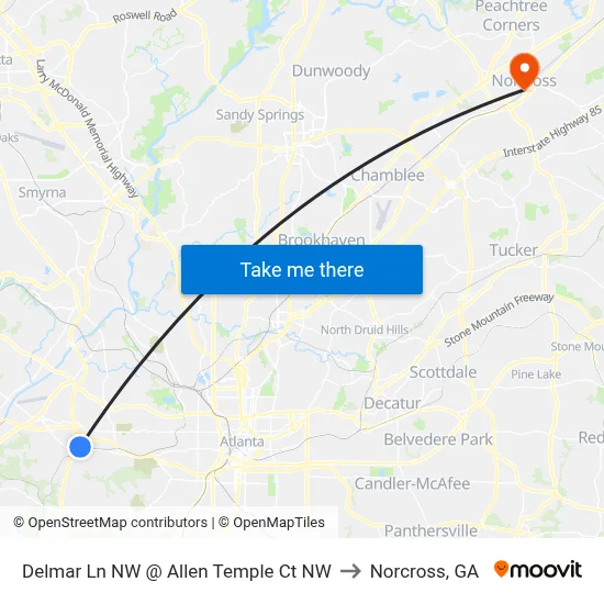 Delmar Ln NW @ Allen Temple Ct NW to Norcross, GA map