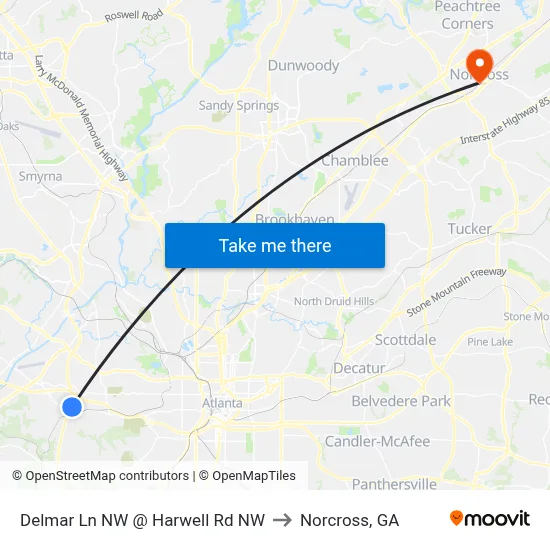 Delmar Ln NW @ Harwell Rd NW to Norcross, GA map