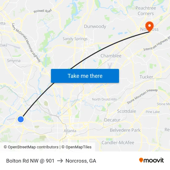 Bolton Rd NW @ 901 to Norcross, GA map