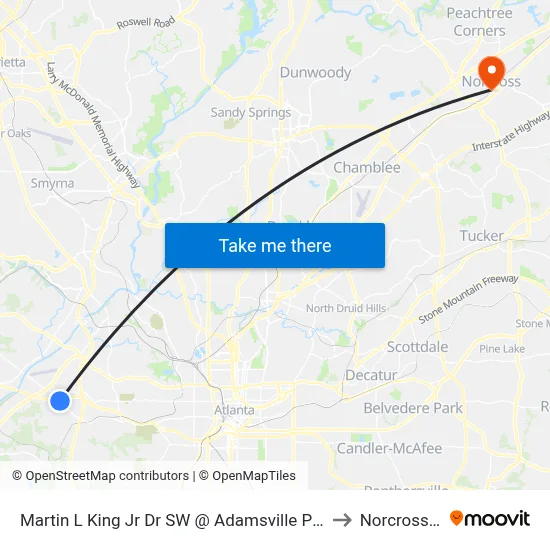 Martin L King Jr Dr SW @ Adamsville Place Pkwy to Norcross, GA map