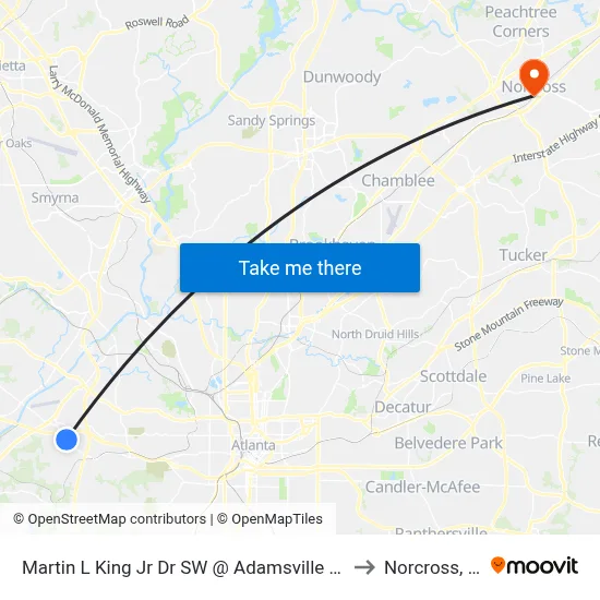 Martin L King Jr Dr SW @ Adamsville Dr SW to Norcross, GA map