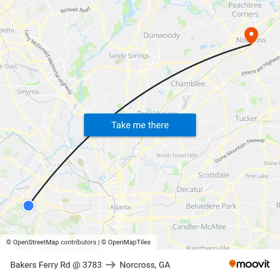 Bakers Ferry Rd @ 3783 to Norcross, GA map