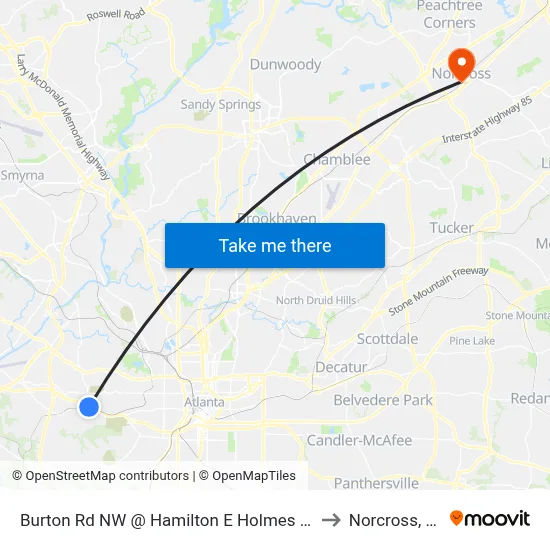 Burton Rd NW @ Hamilton E Holmes Dr N to Norcross, GA map