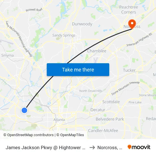 James Jackson Pkwy @ Hightower Rd to Norcross, GA map