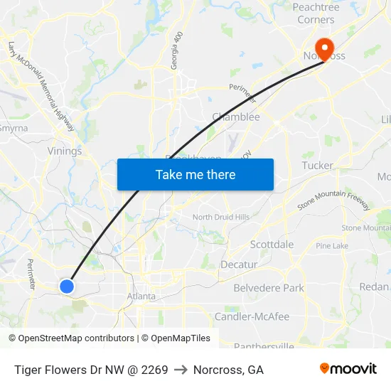 Tiger Flowers Dr NW @ 2269 to Norcross, GA map