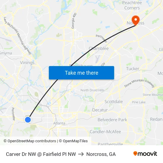 Carver Dr NW @ Fairfield Pl NW to Norcross, GA map