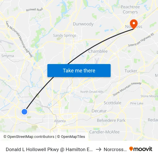 Donald L Hollowell Pkwy @ Hamilton E Holmes Dr to Norcross, GA map