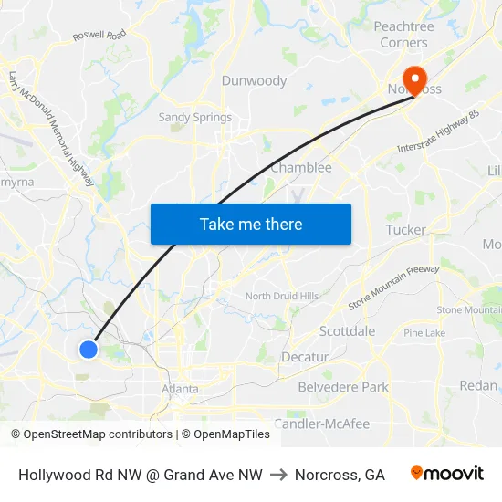 Hollywood Rd NW @ Grand Ave NW to Norcross, GA map