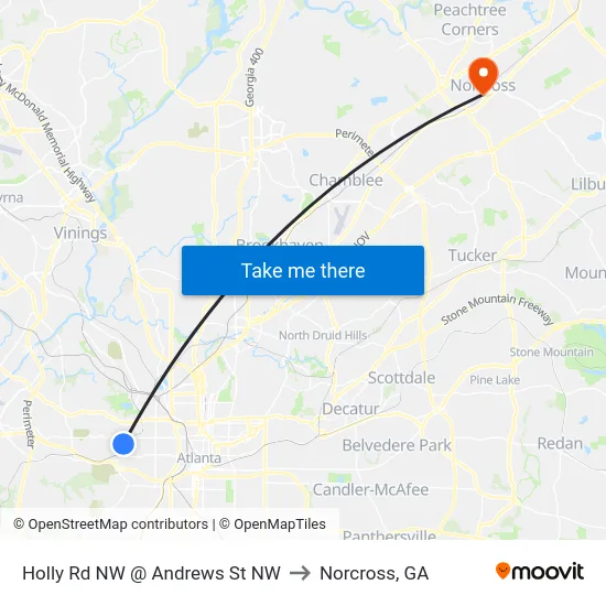 Holly Rd NW @ Andrews St NW to Norcross, GA map