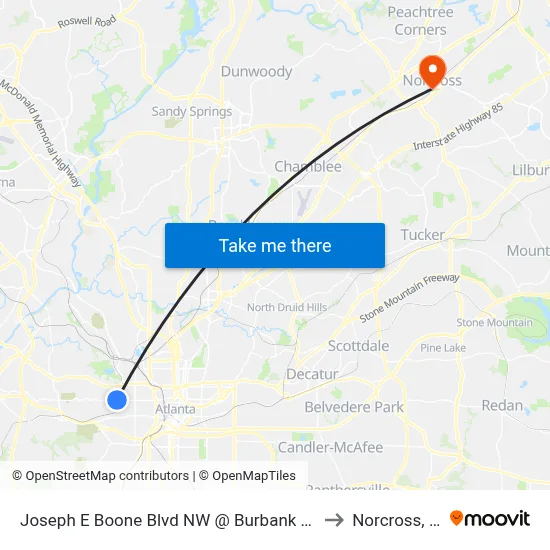 Joseph E Boone Blvd NW @ Burbank Dr NW to Norcross, GA map