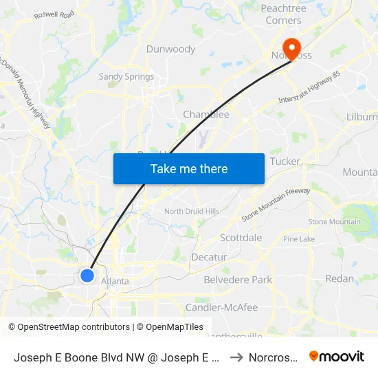 Joseph E Boone Blvd NW @ Joseph E Lowery Blvd to Norcross, GA map