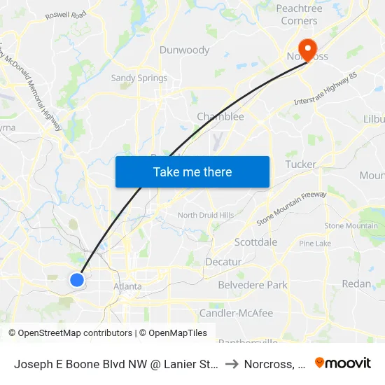 Joseph E Boone Blvd NW @ Lanier St NW to Norcross, GA map