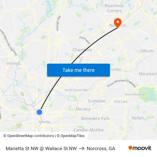 Marietta St NW @ Wallace St NW to Norcross, GA map