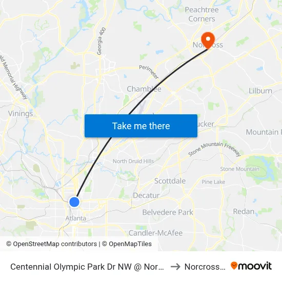 Centennial Olympic Park Dr NW @ North Ave NW to Norcross, GA map