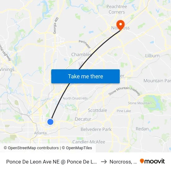 Ponce De Leon Ave NE @ Ponce De Leon Ct to Norcross, GA map