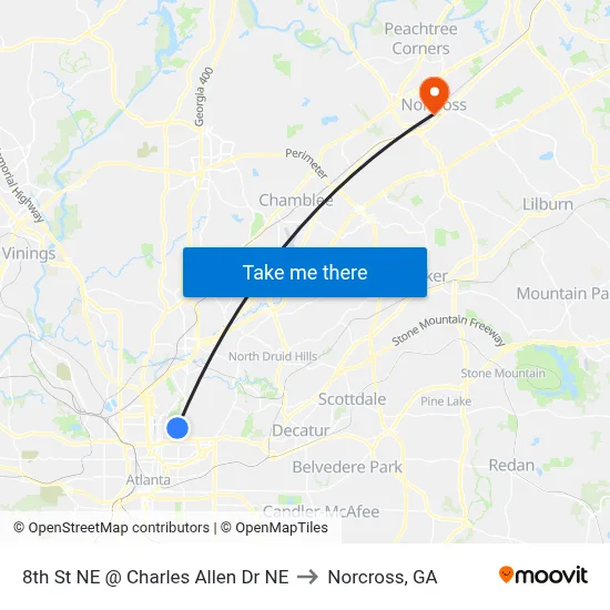 8th St NE @ Charles Allen Dr NE to Norcross, GA map