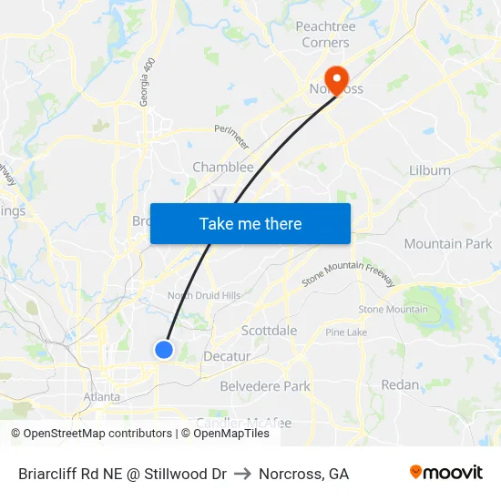 Briarcliff Rd NE @ Stillwood Dr to Norcross, GA map