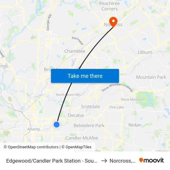 Edgewood/Candler Park Station - South Loop to Norcross, GA map