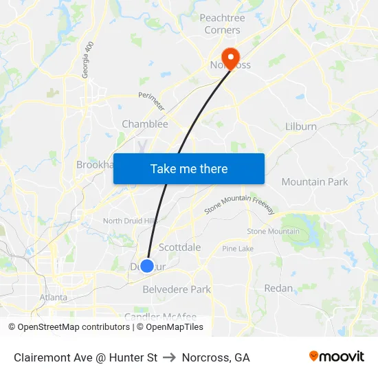 Clairemont Ave @ Hunter St to Norcross, GA map