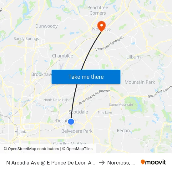 N Arcadia Ave @ E Ponce De Leon Ave to Norcross, GA map