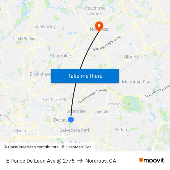 E Ponce De Leon Ave @ 2775 to Norcross, GA map