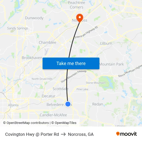 Covington Hwy @ Porter Rd to Norcross, GA map