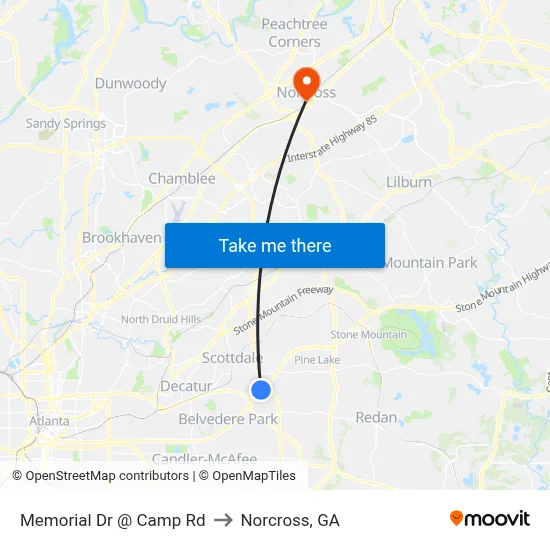 Memorial Dr @ Camp Rd to Norcross, GA map