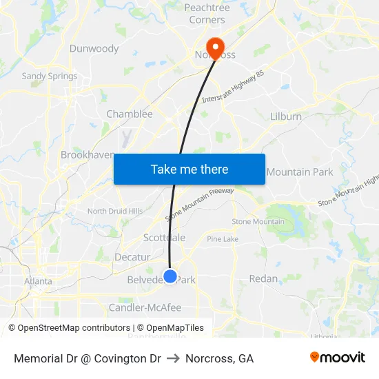 Memorial Dr @ Covington Dr to Norcross, GA map