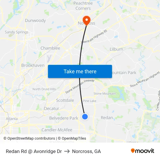 Redan Rd @ Avonridge Dr to Norcross, GA map