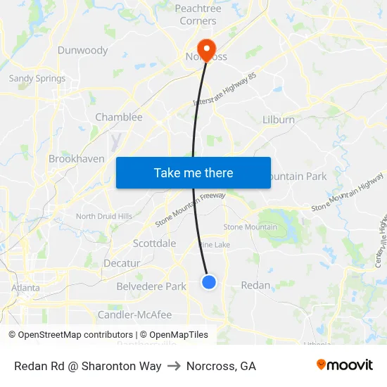 Redan Rd @ Sharonton Way to Norcross, GA map