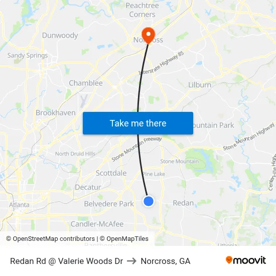 Redan Rd @ Valerie Woods Dr to Norcross, GA map