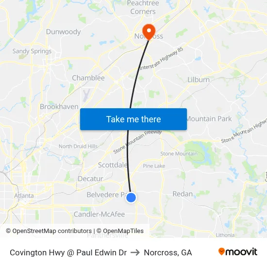 Covington Hwy @ Paul Edwin Dr to Norcross, GA map