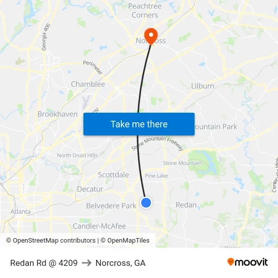 Redan Rd @ 4209 to Norcross, GA map