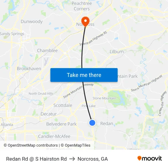 Redan Rd @ S Hairston Rd to Norcross, GA map