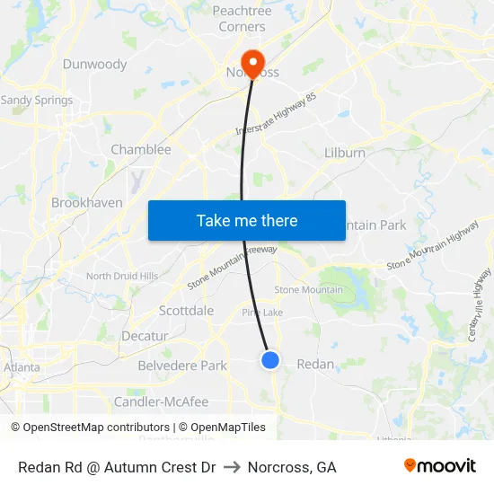 Redan Rd @ Autumn Crest Dr to Norcross, GA map