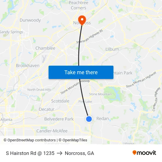 S Hairston Rd @ 1235 to Norcross, GA map
