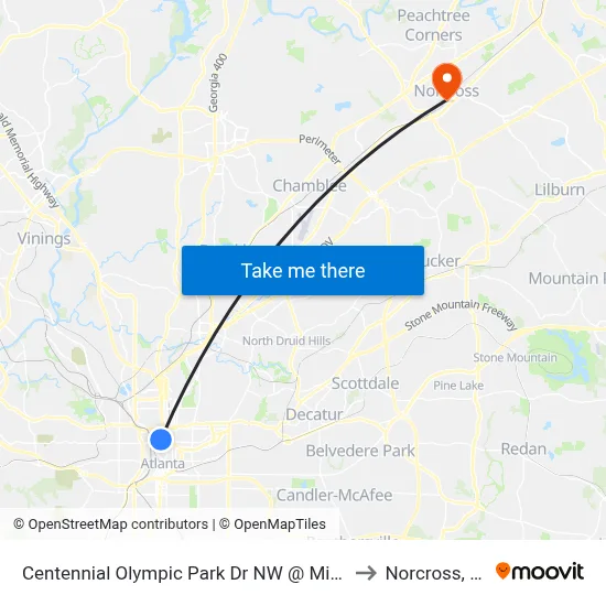 Centennial Olympic Park Dr NW @ Mills St to Norcross, GA map