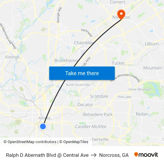 Ralph D Abernath Blvd @ Central Ave to Norcross, GA map