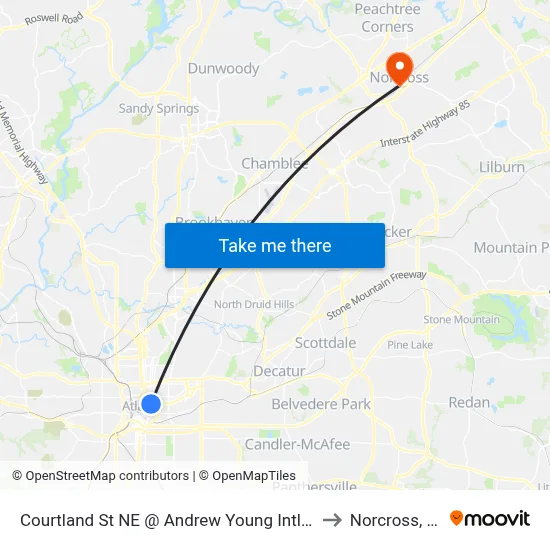 Courtland St NE @ Andrew Young Intl Blvd to Norcross, GA map