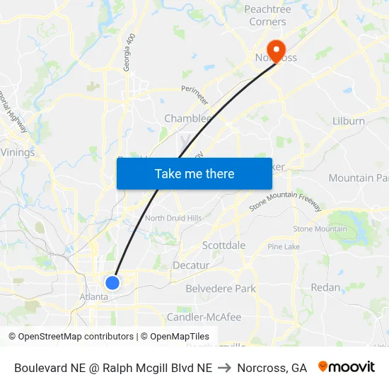 Boulevard NE @ Ralph Mcgill Blvd NE to Norcross, GA map