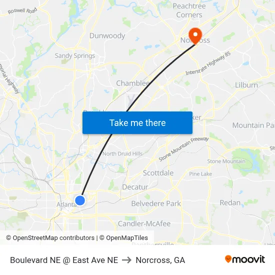 Boulevard NE @ East Ave NE to Norcross, GA map