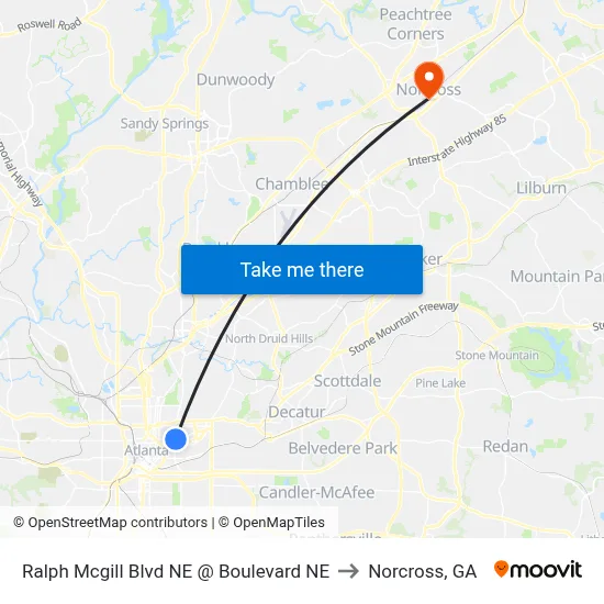 Ralph Mcgill Blvd NE @ Boulevard NE to Norcross, GA map