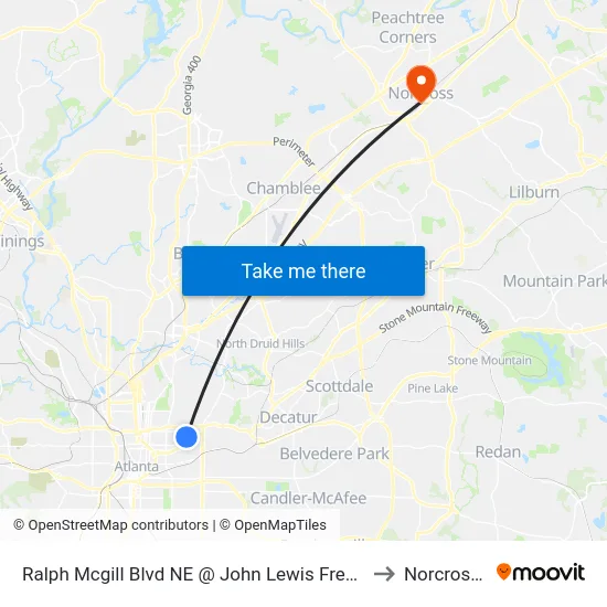 Ralph Mcgill Blvd NE @ John Lewis Freedom Pkwy NE to Norcross, GA map