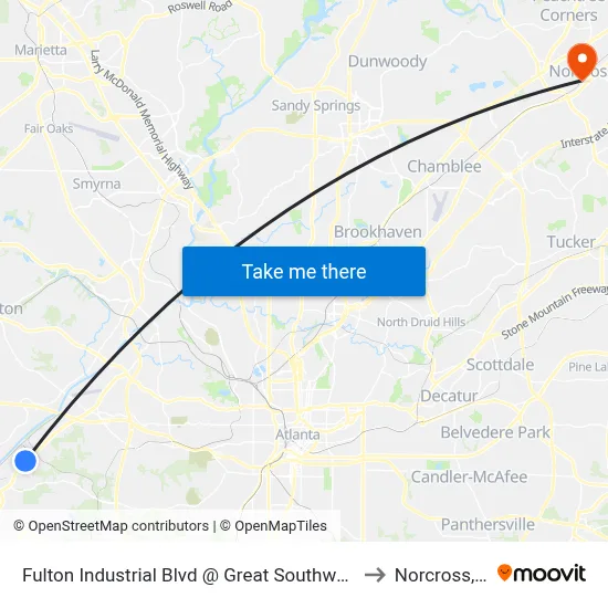 Fulton Industrial Blvd @ Great Southwest Pkwy to Norcross, GA map